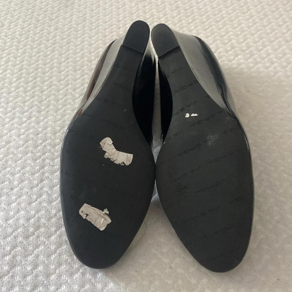 Via Spiga FOSTER‎ black patent leather wedges / size 9 / great condition w/ box